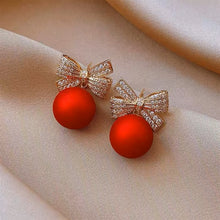 Load image into Gallery viewer, Ladies Stunning Red Ball Bow Knot Crystal Drop Womens Stud Hook Earrings
