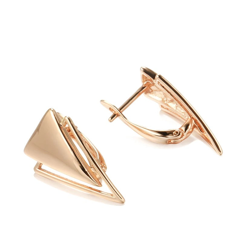 Ladies 585 Rose Gold Minimalist Geometric Triangle Inlay Clip Back Earring