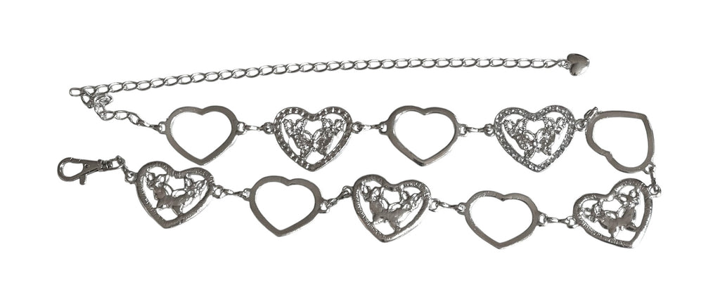 Ladies Silver Chain Crystal Heart Cutout Butterfly Adjustable Waistband Belts