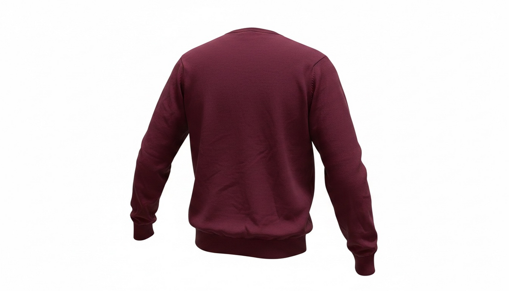Mens Burgundy Soft Knitted Cotton Rich V-Neck Ribbed Long Sleeve Jumper