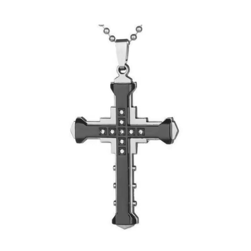 Ladies Mens Unisex Inlaid Crystal Cross Pendant Silver Long Link Chain Necklace