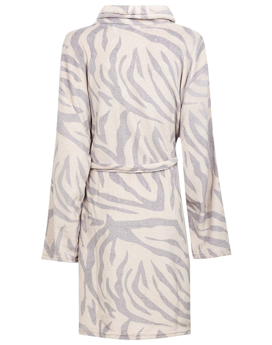 Womens Luxury Soft Fleece Grey Zebra Print Hooded Dressing Gown