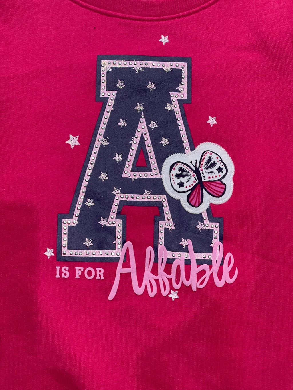 Girls Cerise A Star Butterfly Embroidered Dip Hem Sweatshirt Top