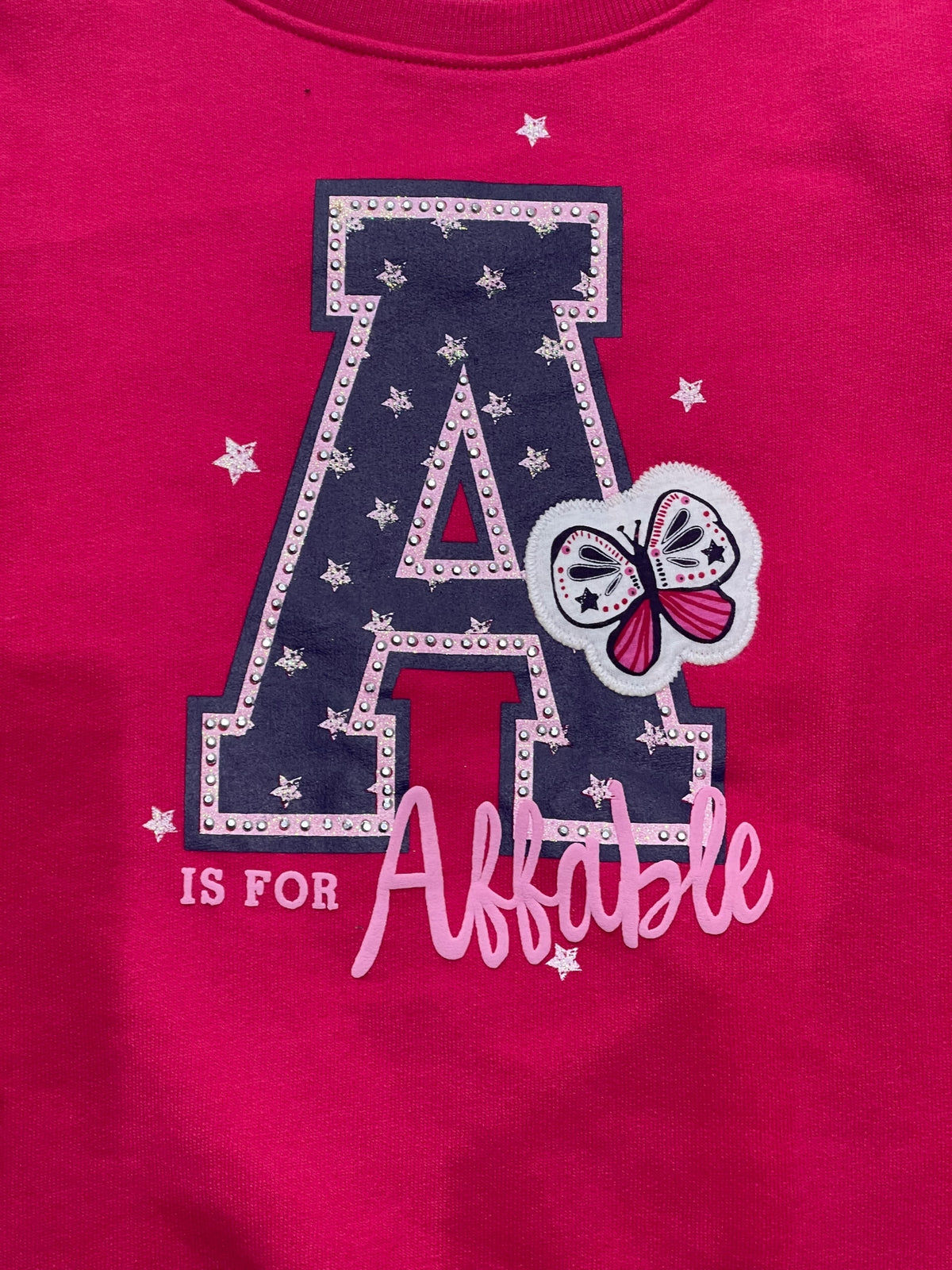 Girls Cerise A Star Butterfly Embroidered Dip Hem Sweatshirt Top