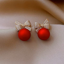 Load image into Gallery viewer, Ladies Stunning Red Ball Bow Knot Crystal Drop Womens Stud Hook Earrings
