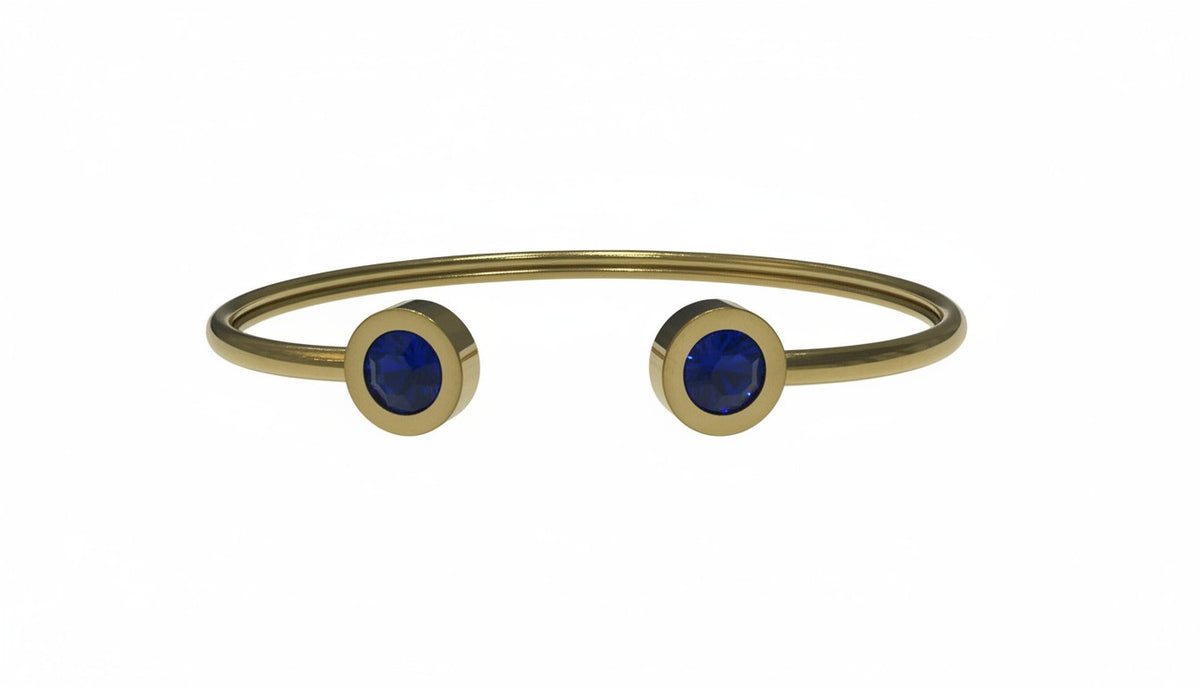 Ladies Gold Plated Blue Stones Open Adjustable Cuff Bracelet Womens Bangle