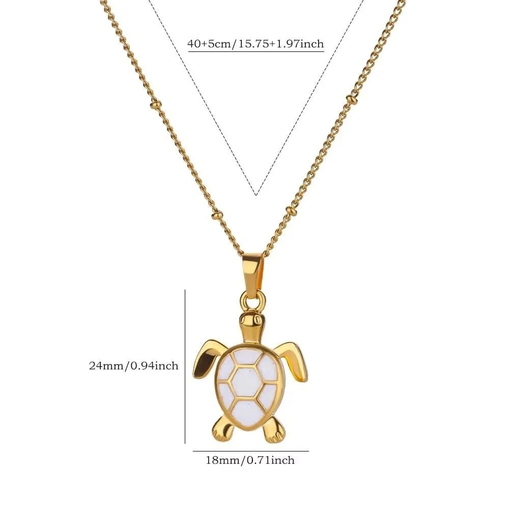 Unisex Gold Plated Opal Stone Cute Stainless Steel Turtle Pendant Chain Necklace