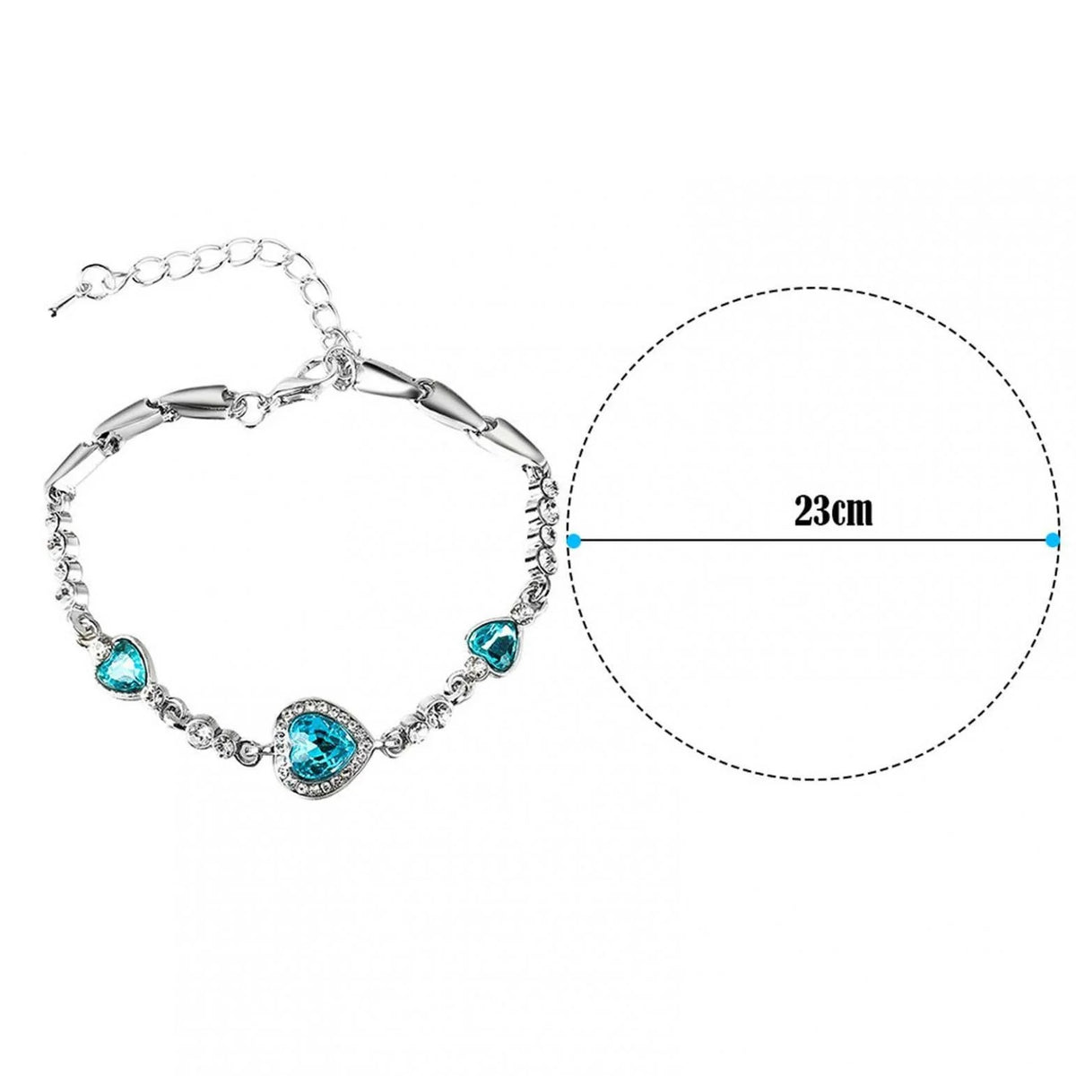 Ladies Silver Blue Heart White Mini Crystals Link Chain Dressy Party Bracelet