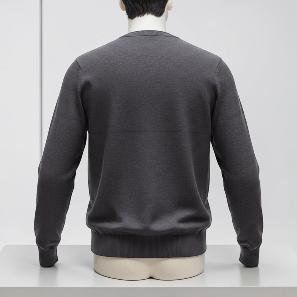 Mens Dark Grey Ombre Ribbed V-Neck Soft Knitted Jumper