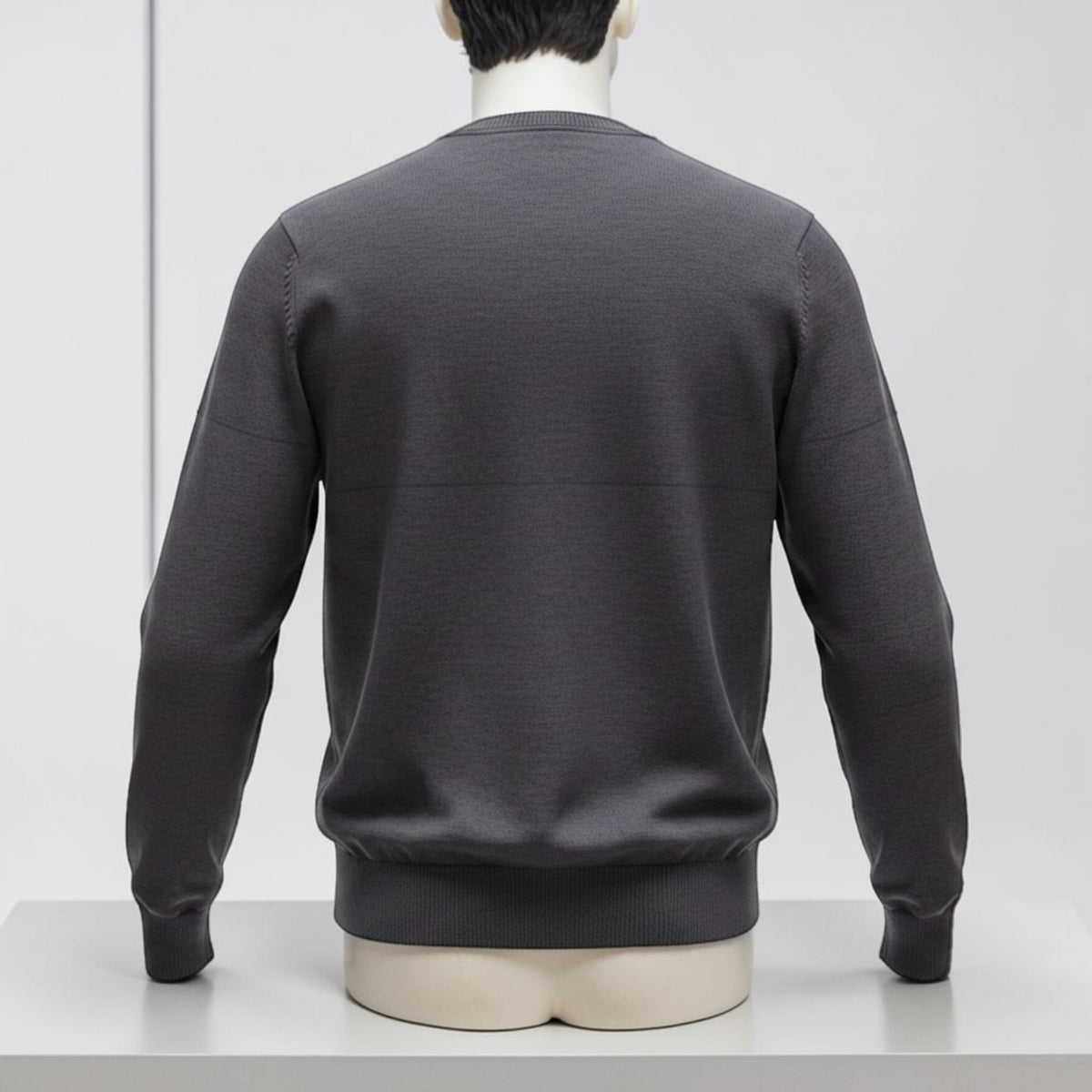 Mens Dark Grey Ombre Ribbed V-Neck Soft Knitted Jumper