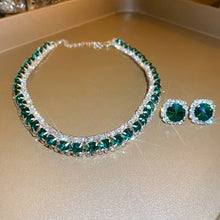 Load image into Gallery viewer, Ladies Luxury Green Rhinestone Stud Earrings Party Choker Necklace
