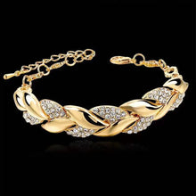 Load image into Gallery viewer, Ladies 18K Gold Plated Braided Leaf Crystal Fashion Bracelet Womens Handchain

