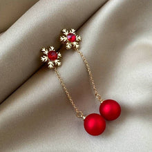 Load image into Gallery viewer, Ladies Sparkling Red Crystal Snowflake Ball Drop Dangle Stud Earrings

