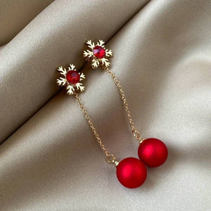 Ladies Sparkling Red Crystal Snowflake Ball Drop Dangle Stud Earrings