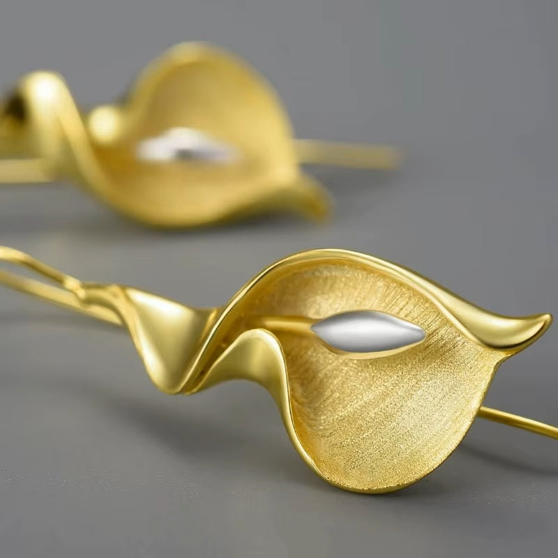 Ladies Plated Open Blooming Flower Push Back Hook Earrings