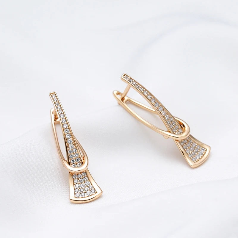 Ladies Rose Gold Triangle Inlay Full Paved Zircon Curve Clip Back Women Earrings