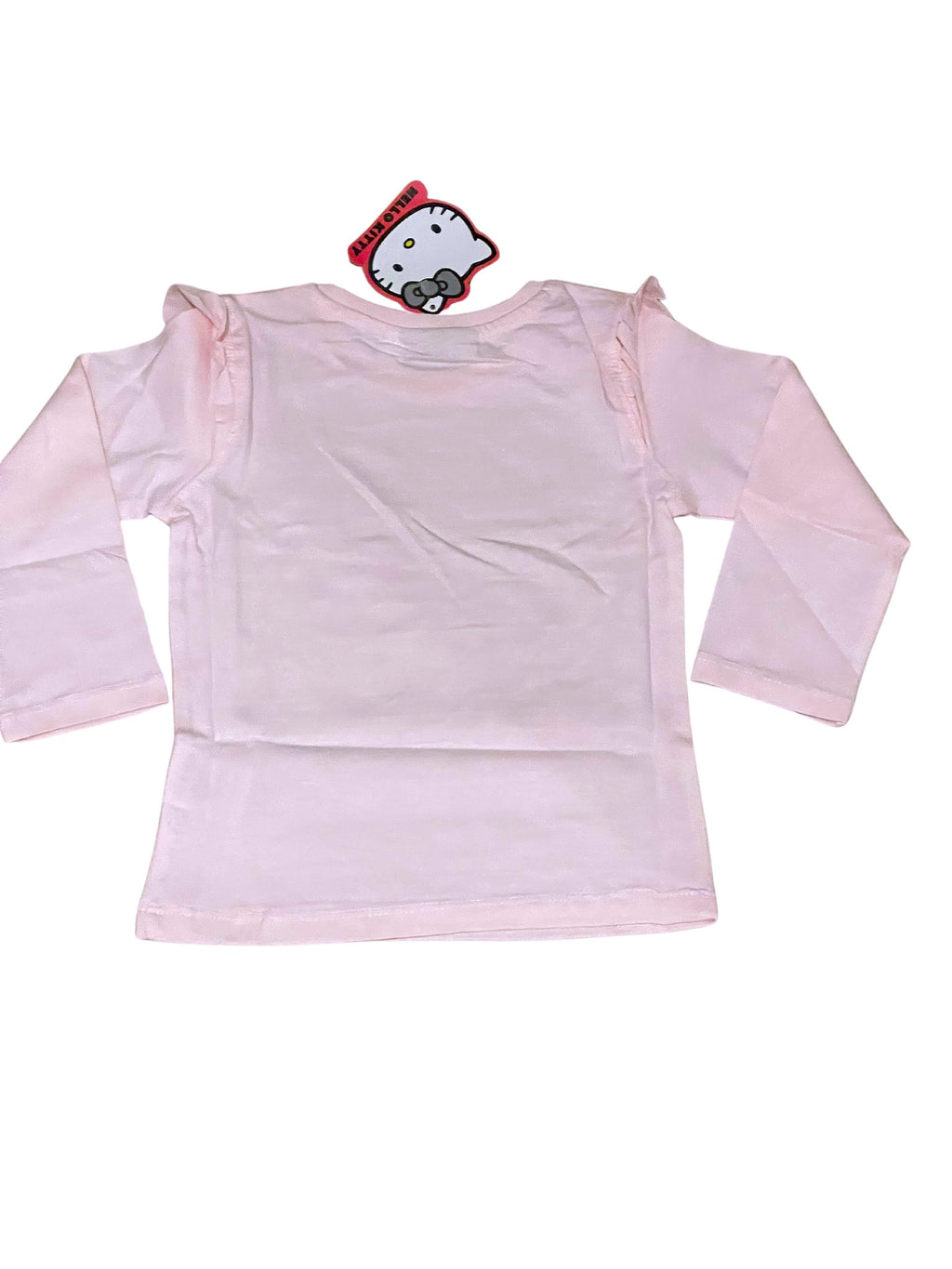 Girls Hello Kitty Pink Grey Cotton Frill Shoulder Long sleeve Casual Blouse Tops