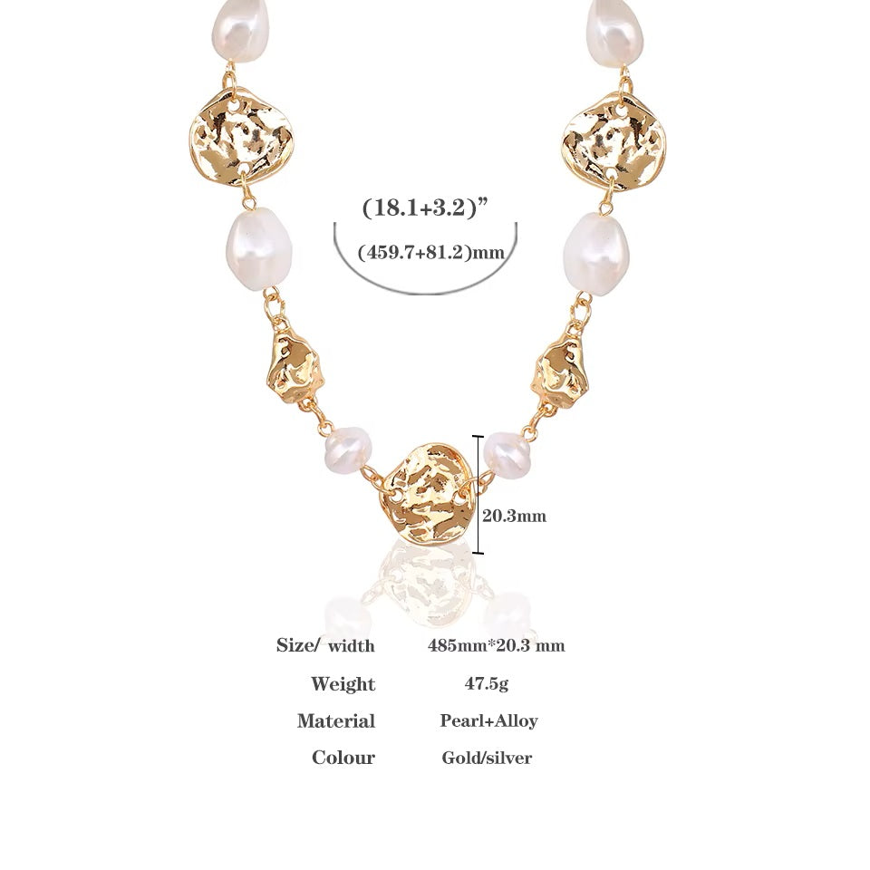 Ladies Gold Plated Irregular Metal Pearls Chain Choker Womens Dressy Necklace