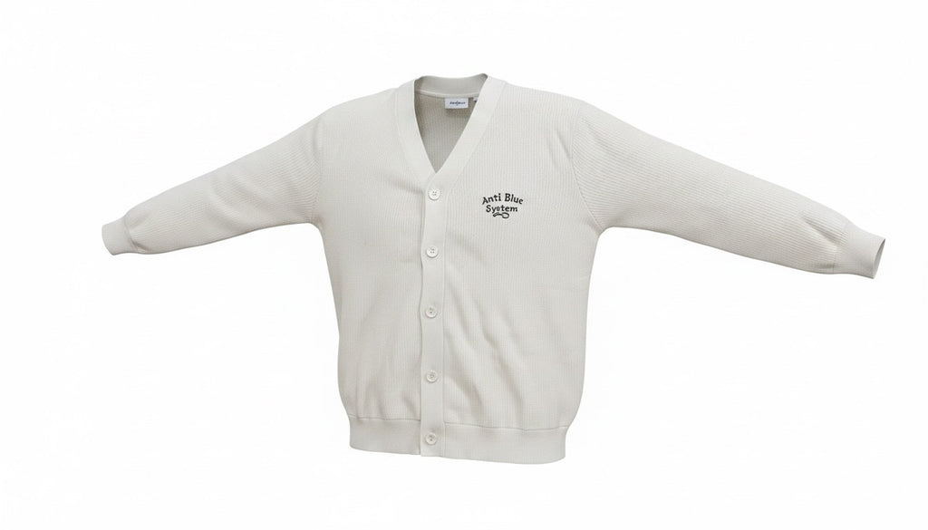 Mens Ivory Anti Blue Soft Knitted Cotton Rich Ribbed V-Neck Longsleeve Cardigan