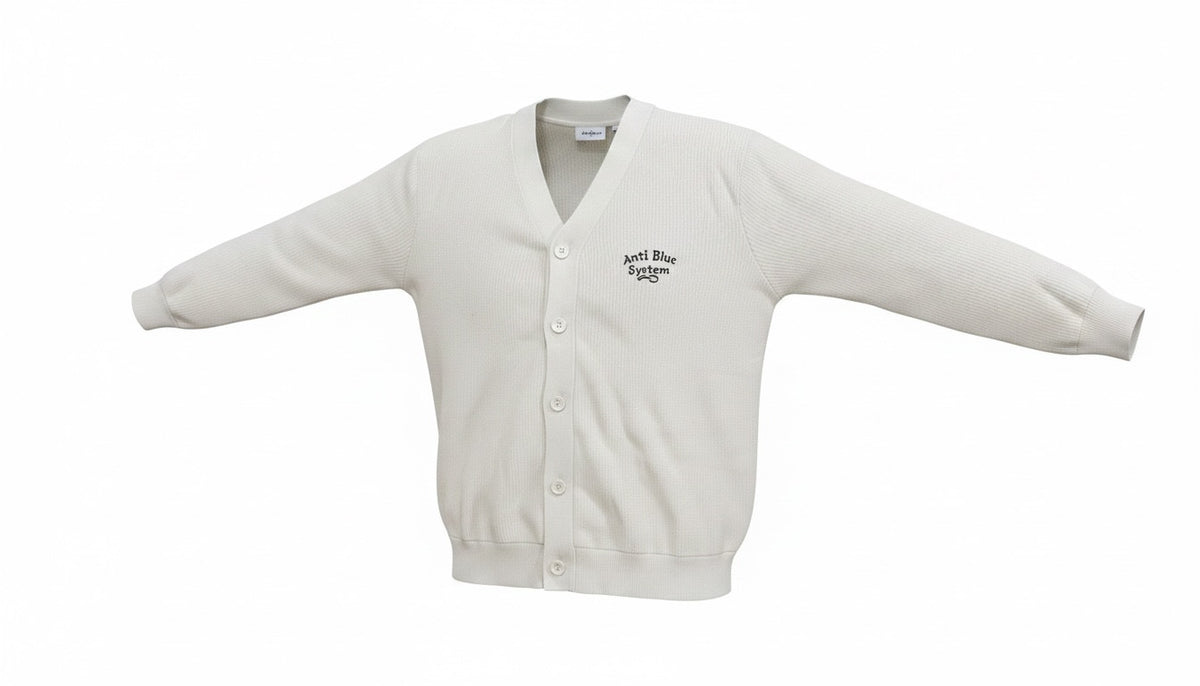 Mens Ivory Anti Blue Soft Knitted Cotton Rich Ribbed V-Neck Longsleeve Cardigan