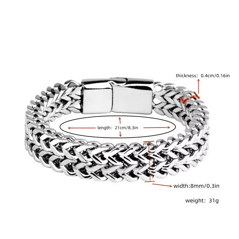 Mens Silver Stainless Steel Double Row Braid Magnetic Buckle Bracelets