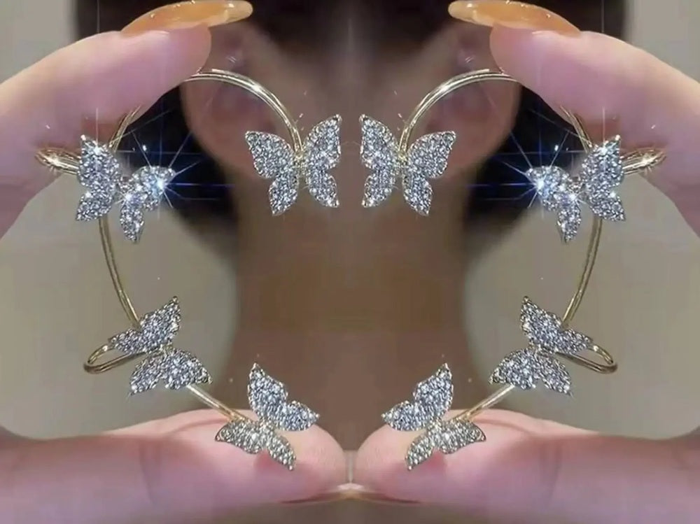 Ladies Butterfly Sparkling Rhinestones Clips Without Piercing Cuff Clip Earrings