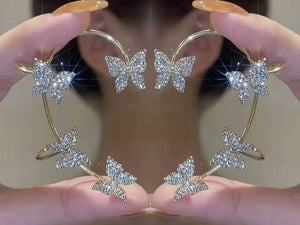 Ladies Butterfly Sparkling Rhinestones Clips Without Piercing Cuff Clip Earrings