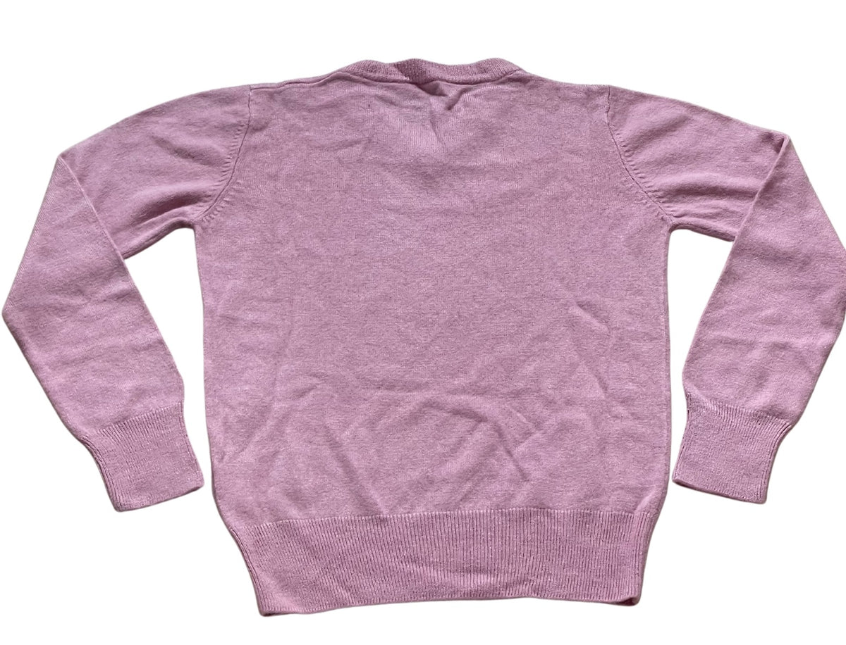 Girls Pink V-Neck Ribbed Soft Knit Long Sleeve Jumpers