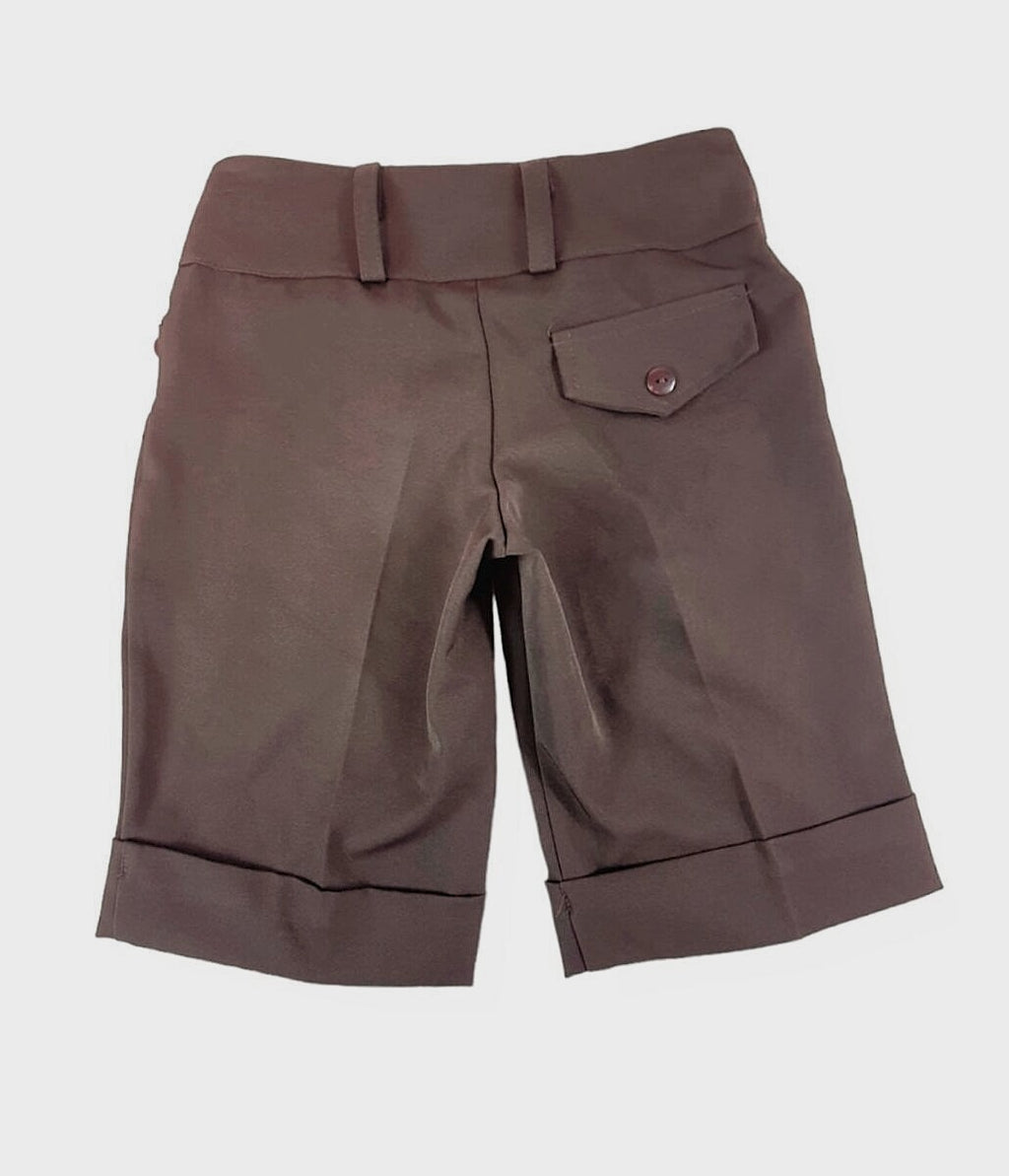 Girls Brown Capri Bermuda Turn Up Hem Stretchy Summer Shorts
