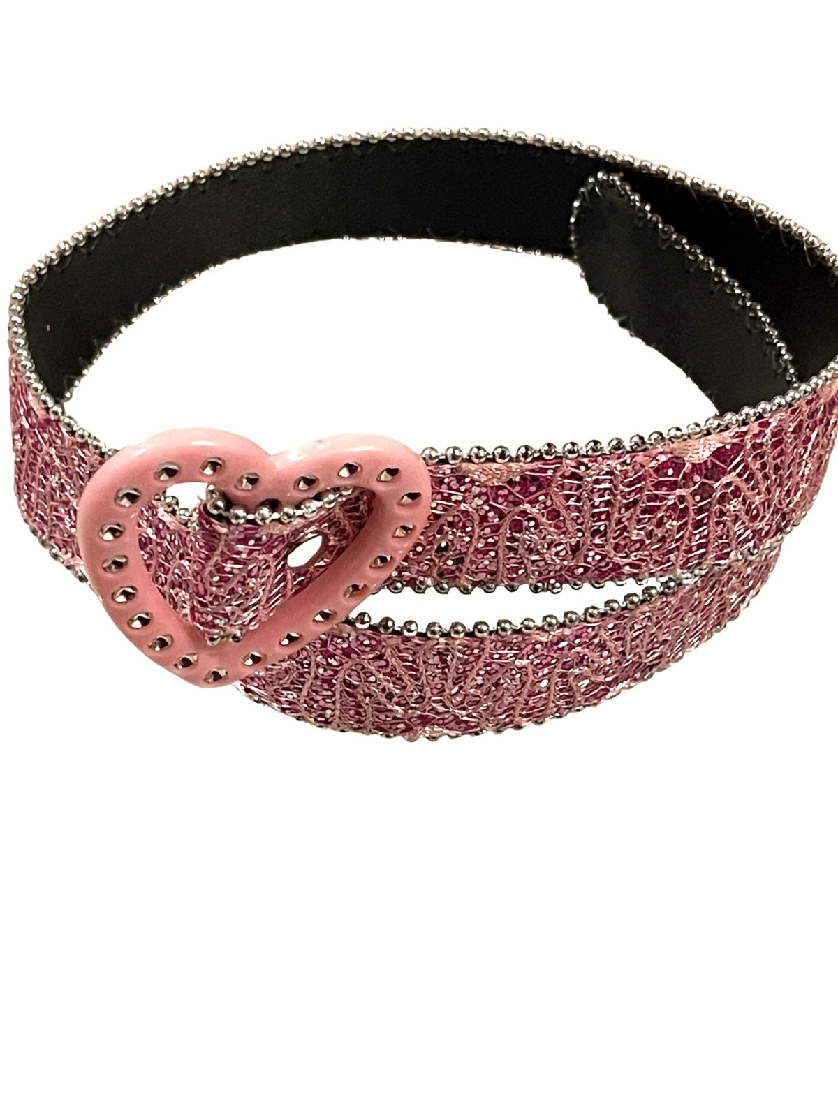 Girls Pink Floral Embroidery Sequin Adjustable Heart Buckle Party Belts