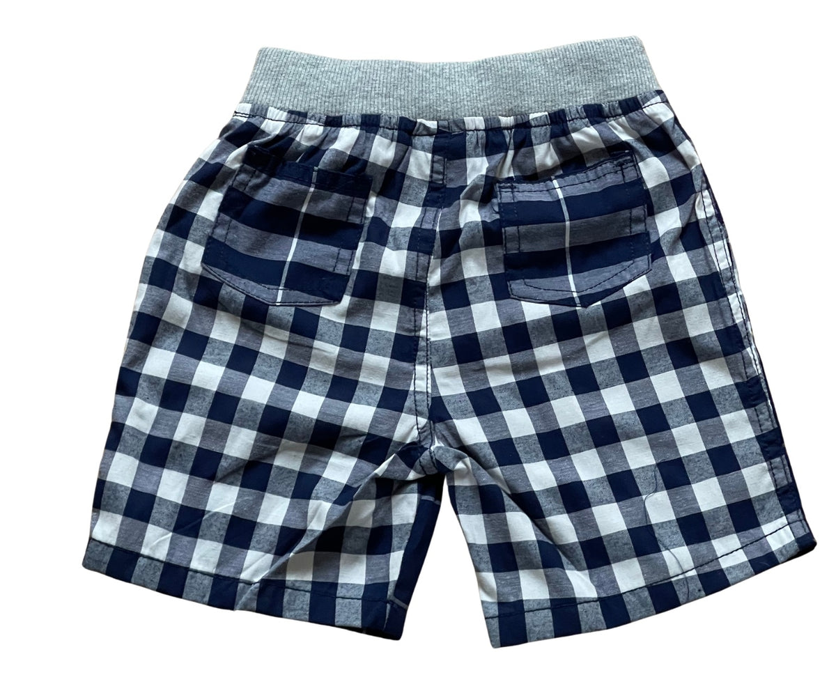 Boys Baby Navy Check Cotton Rib Elastic Waist Drawstring Pull-On Summer Shorts