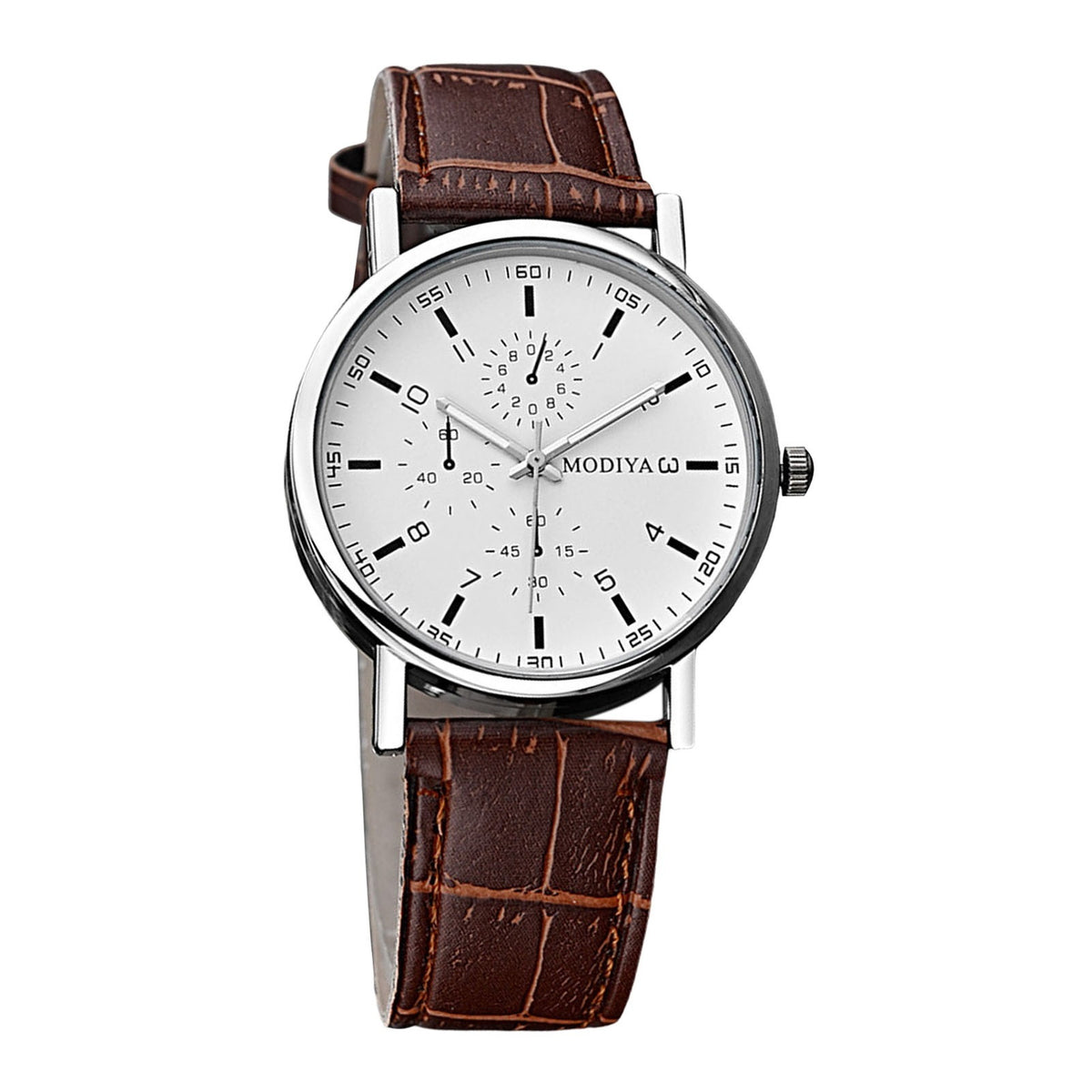 Mens Brown Leather Strap Creative Chronograph Analog Quartz Belt Wrist Watches