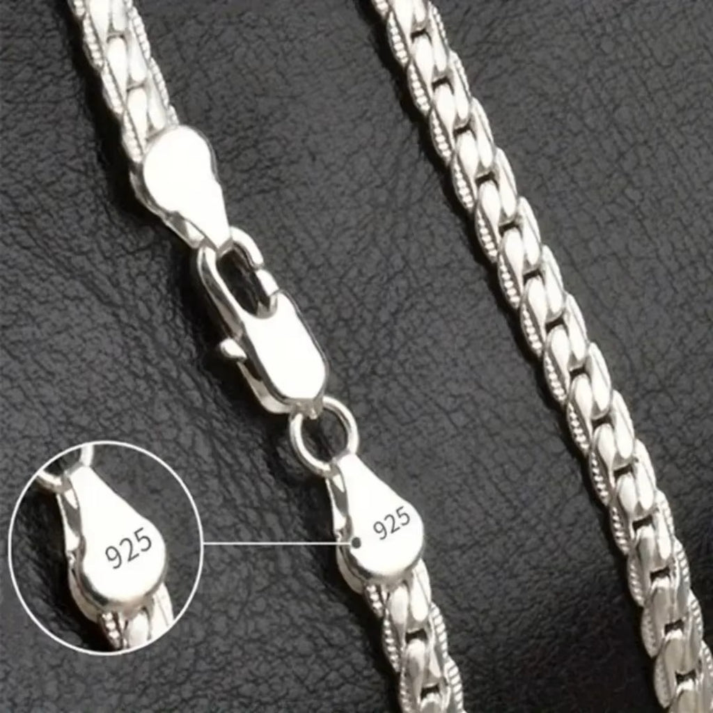 Ladies Mens 925 Sterling Silver Flat Weave Chain Thick Handchain Bracelets