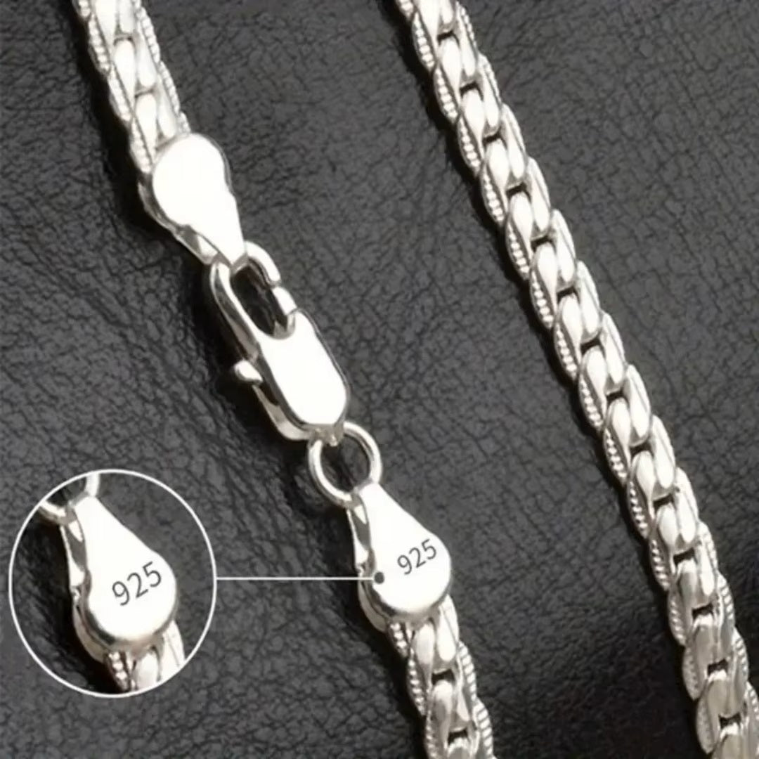 Ladies Mens 925 Sterling Silver Flat Weave Chain Thick Handchain Bracelets