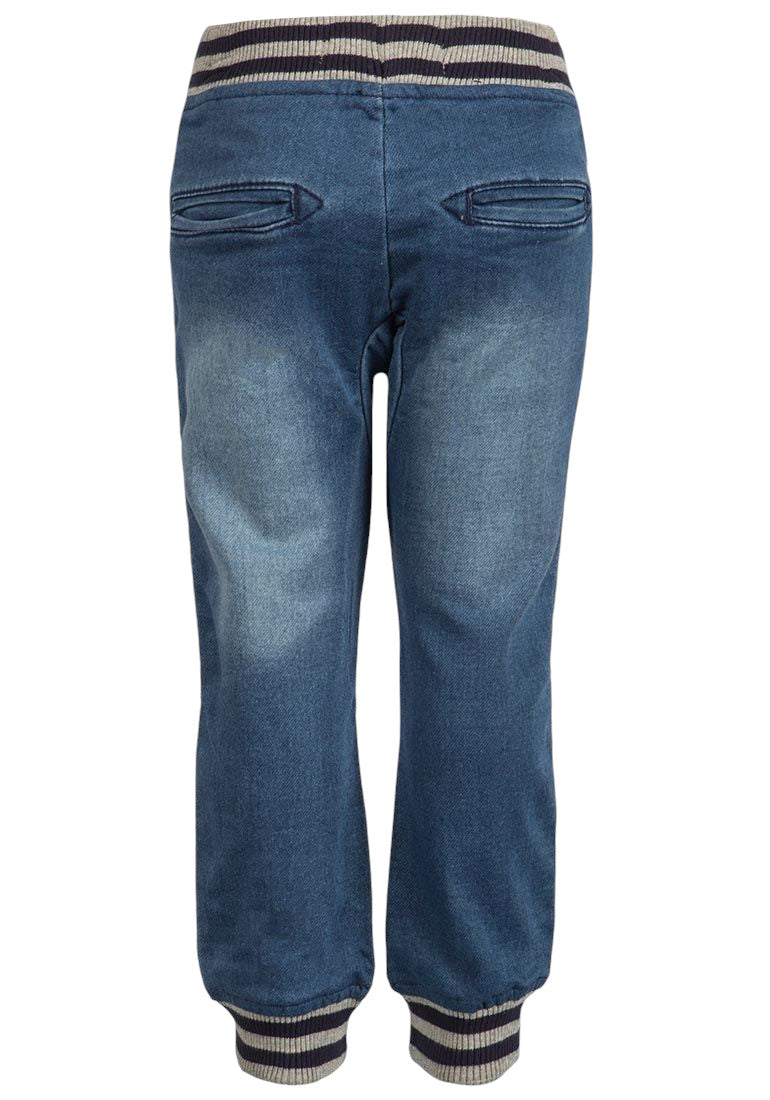 Boys Minoti Blue Stonewash Cotton Ribbed Elasticated Waist Denim Jeans