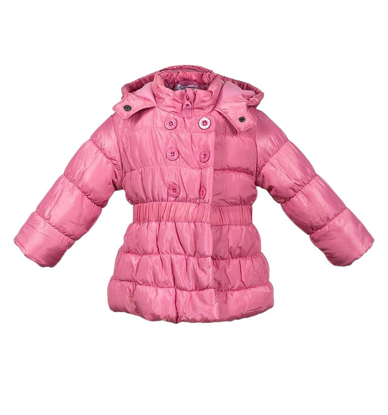 Girls Minoti Pink & Teal Soft Fleece Lining Padded Quilted Hooded Winter Coats