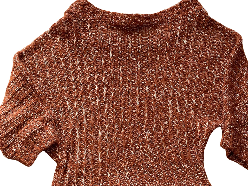 Girls Burnt Brown Loose Knit Batwing 3/4 Sleeve Jumpers
