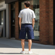 Load image into Gallery viewer, Mens Navy Blue Denim Stretch Cotton Contrast Stitching Detail Summer Shorts 34"
