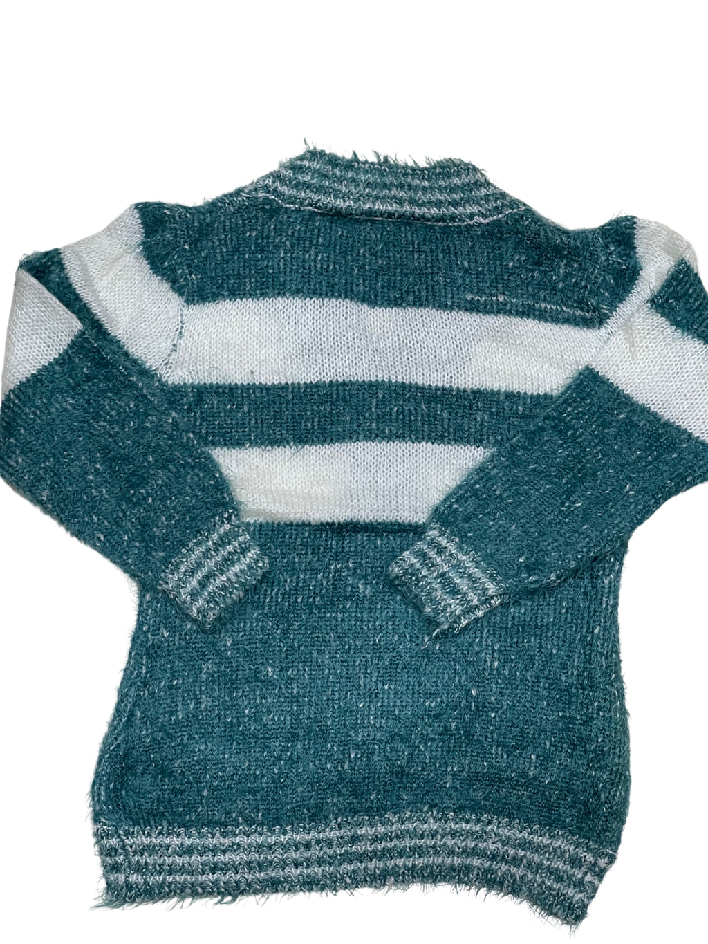 Girls Green & White Soft Knitted Fluffy Marl Button Down Cardigan