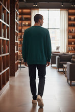 Load image into Gallery viewer, Mens Green Soft Knitted Lambswool Ribbed Crew Neck Longsleeve Jumper (Medium)
