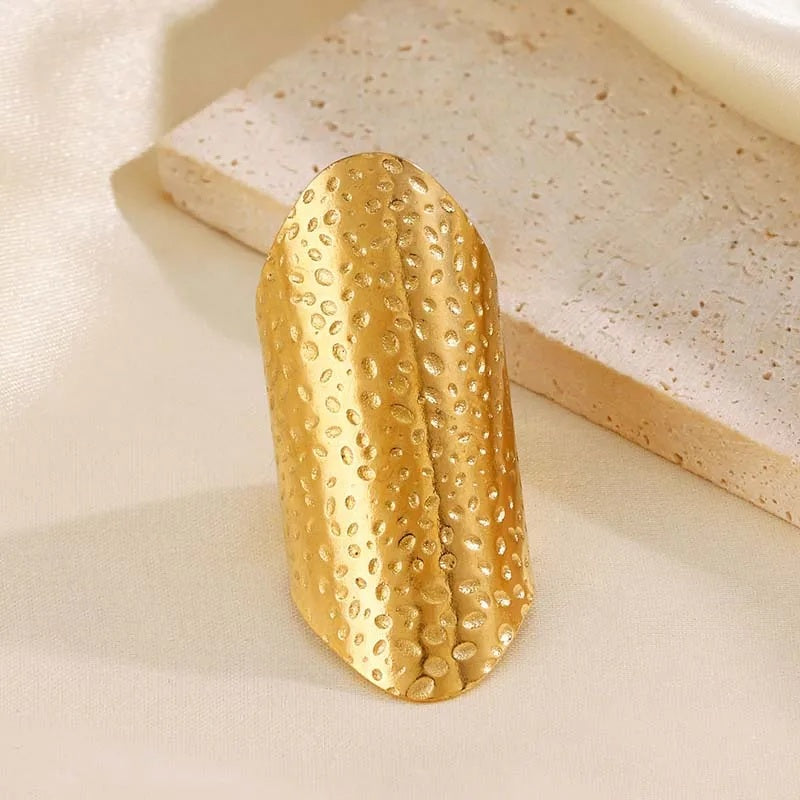 Ladies Gold Silver Smooth Bubble Design Stainless Steel Adjustable Ring