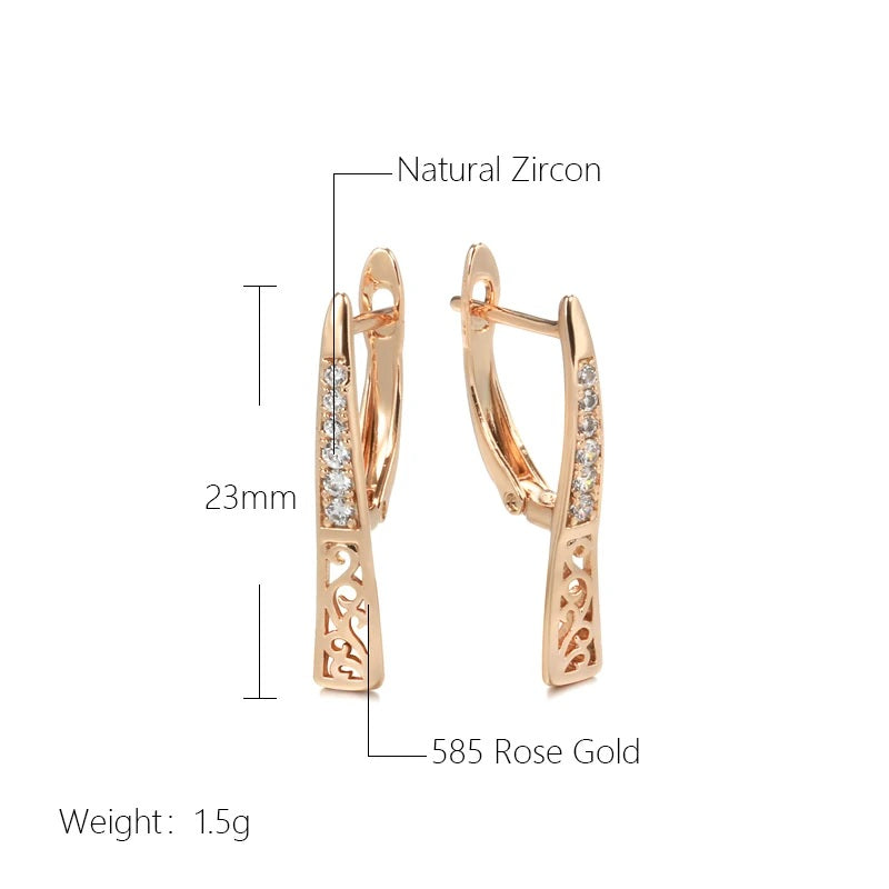 Ladies 585 Rose Gold Y Shape Cutout White Crystals Click Back Earrings