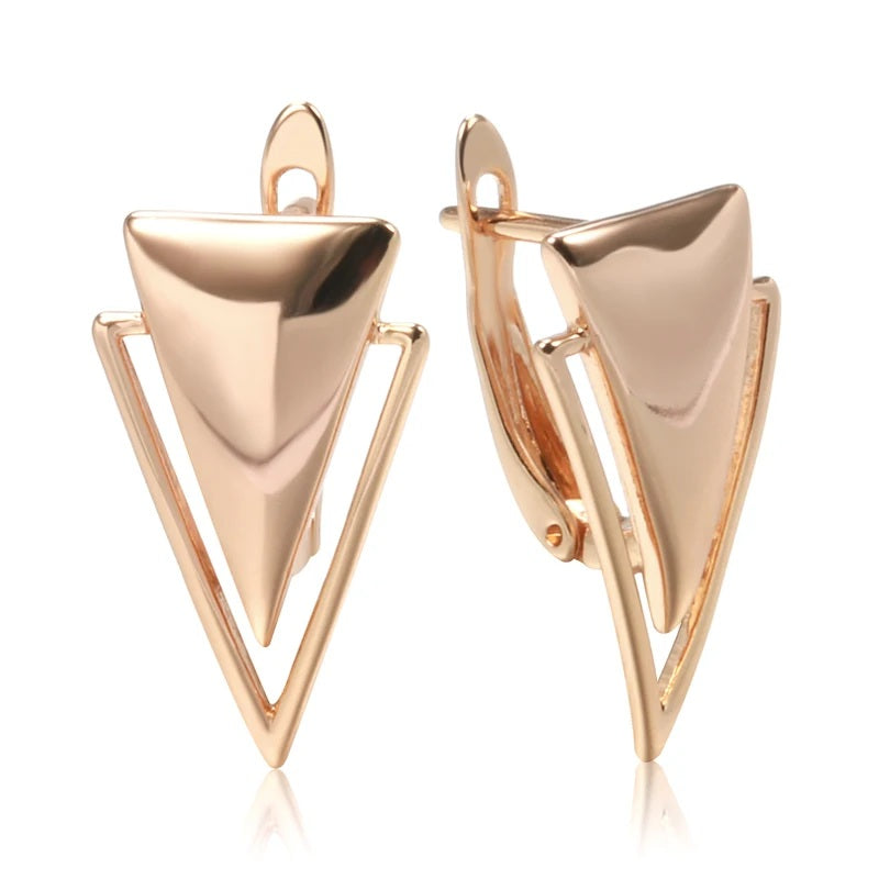 Ladies 585 Rose Gold Minimalist Geometric Triangle Inlay Clip Back Earring