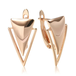 Ladies 585 Rose Gold Minimalist Geometric Triangle Inlay Clip Back Earring