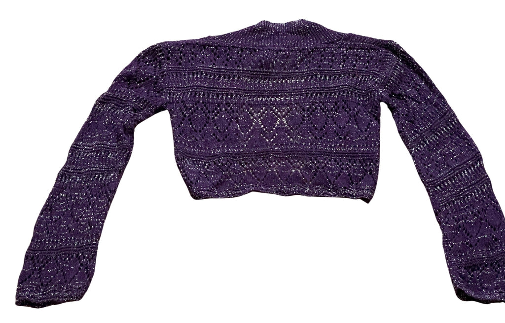 Girls Purple Shrug Knitted Crochet Longsleeve Cardigan