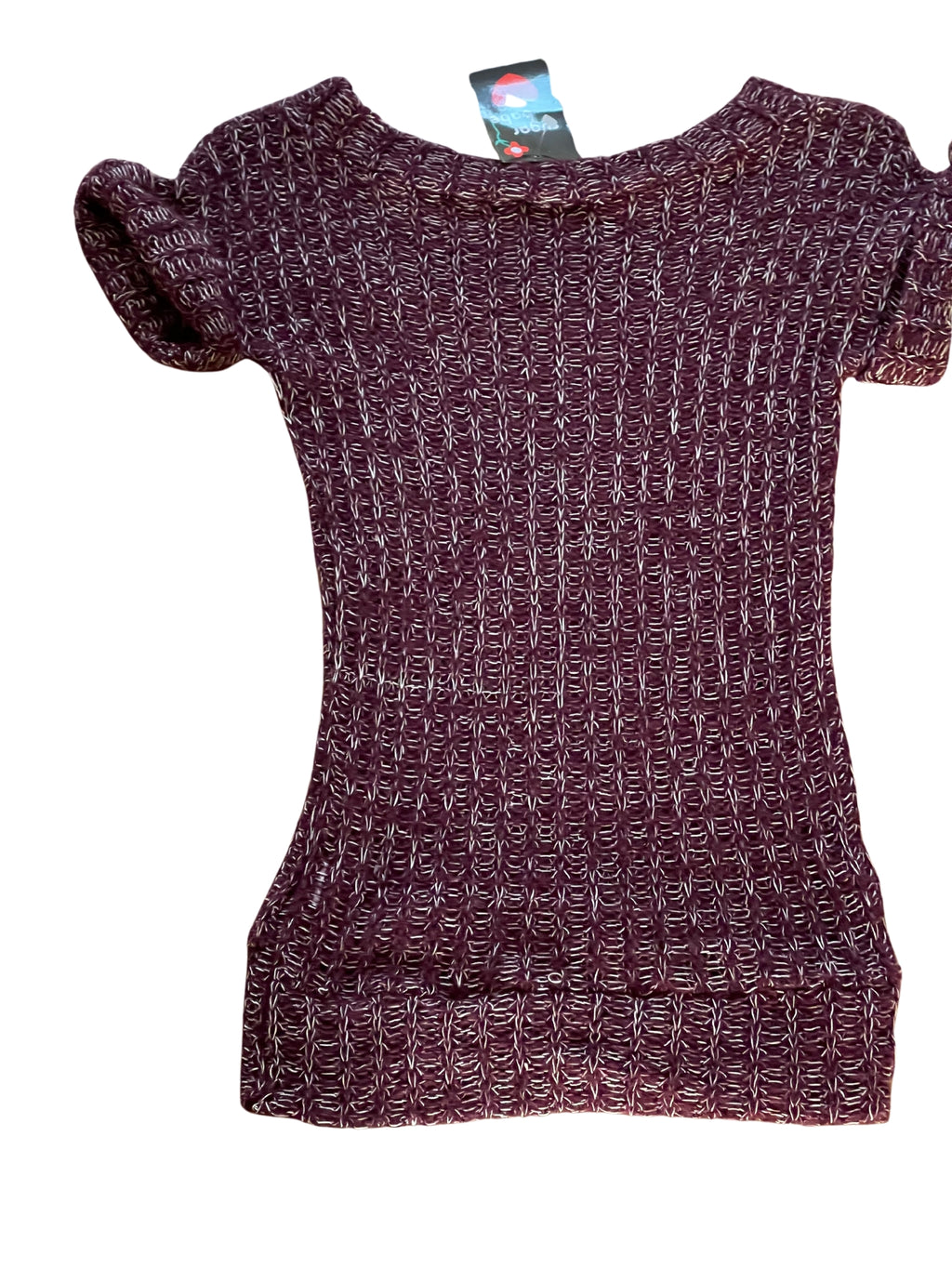 Girls Burgundy Loose Knit Roll Cap Sleeve Hem Tunic Long Jumper