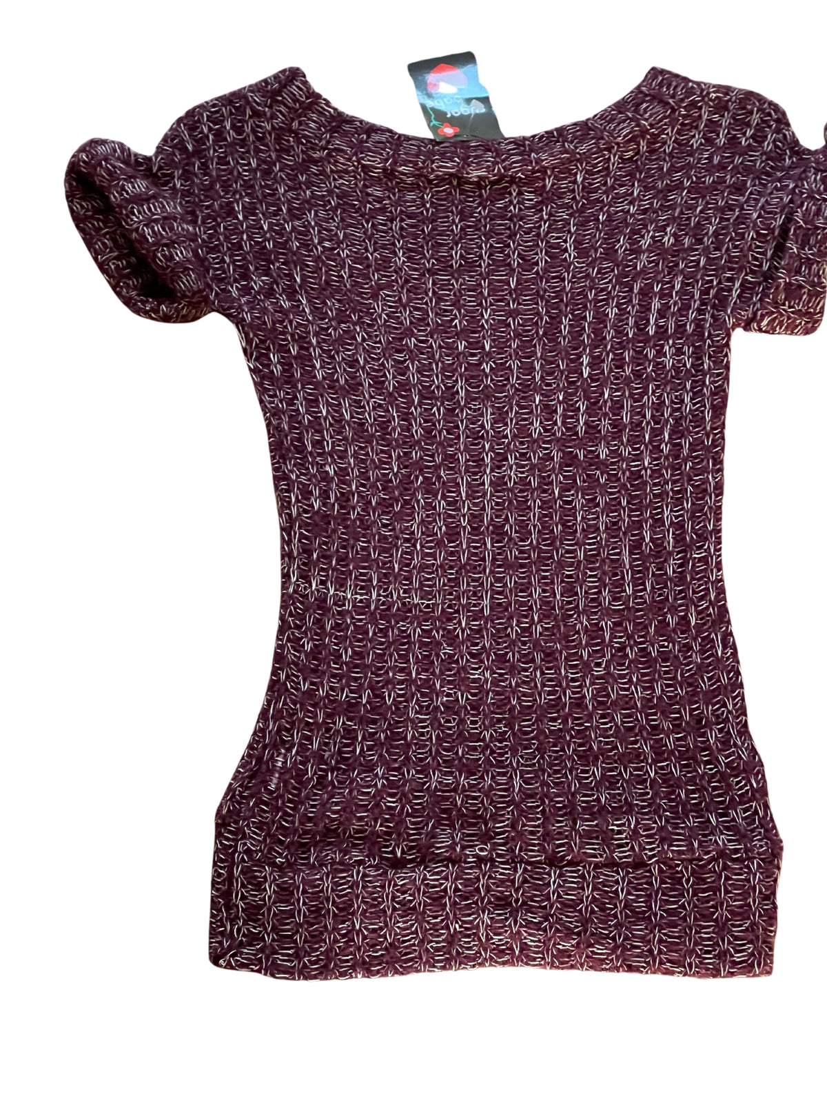 Girls Burgundy Loose Knit Roll Cap Sleeve Hem Tunic Long Jumper