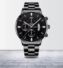 Load image into Gallery viewer, Mens Geneva Black Silver Stainless Steel Quartz Dial Analog Calendar Wrist Watch

