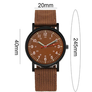 Mens Military Luminous Shock Resistant Sports Brown Canvas Strap Wrist Watch