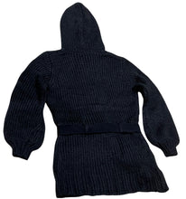 Load image into Gallery viewer, Girls Black Button Down Cable Knitted Hooded Cardigan
